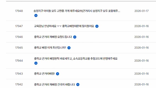 옥동 이어 송정도 중학교 입학 배정 개선 요구